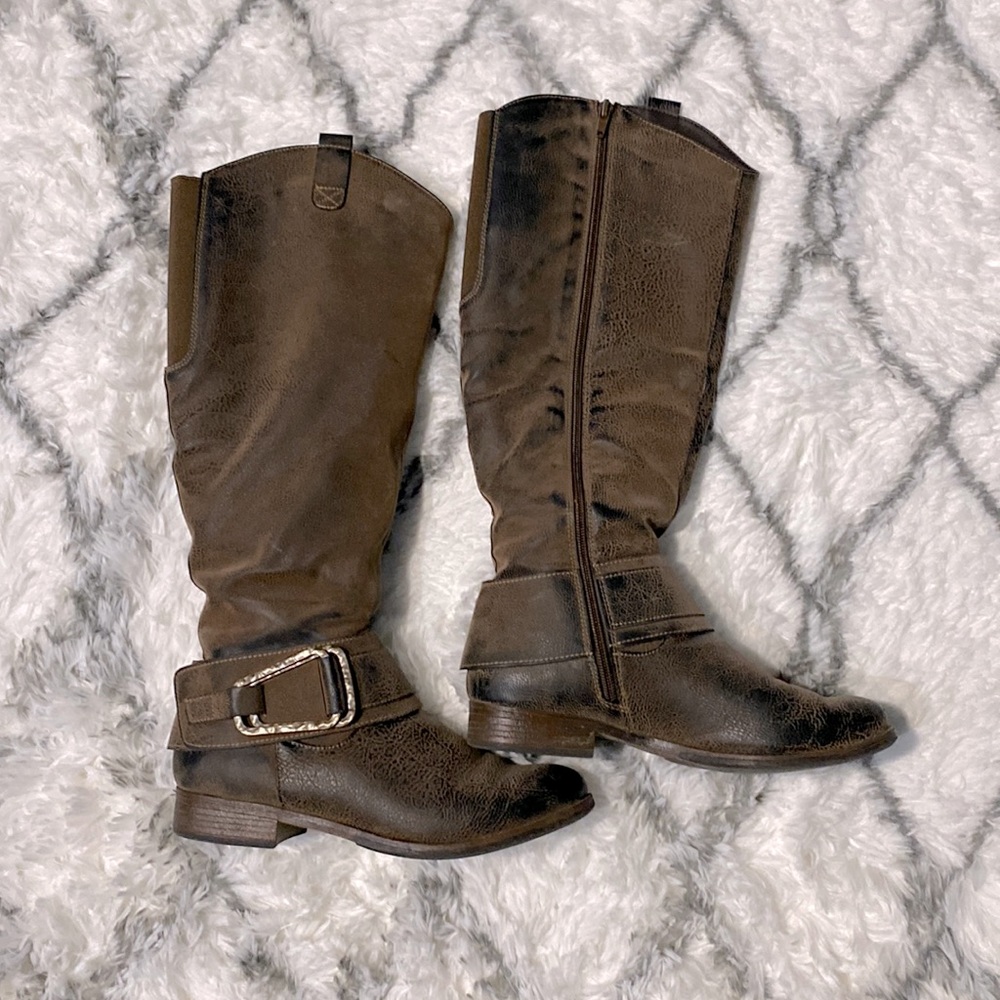 Womens soft leather distressed knee high boots